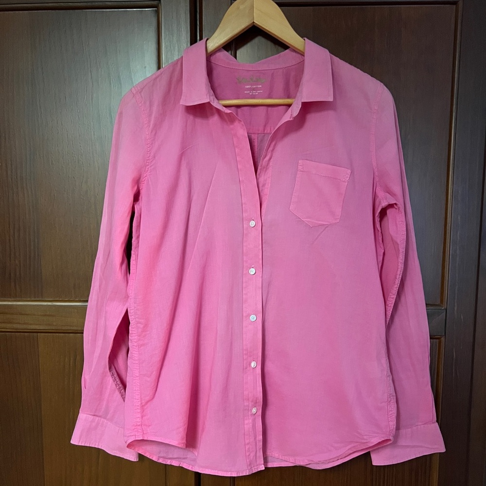 Lilly Pulitzer Pink 100% Cotton Long Sleeve Button Down “Anna Maria” W Size Med